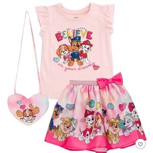 PAW Patrol Girls Pink 'Believe in Your Dreams' Skirt Set with Heart Purse - 3T